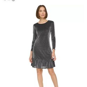 Tommy Hilfiger  Shimmer-Knit Ruffled-Hem Dress